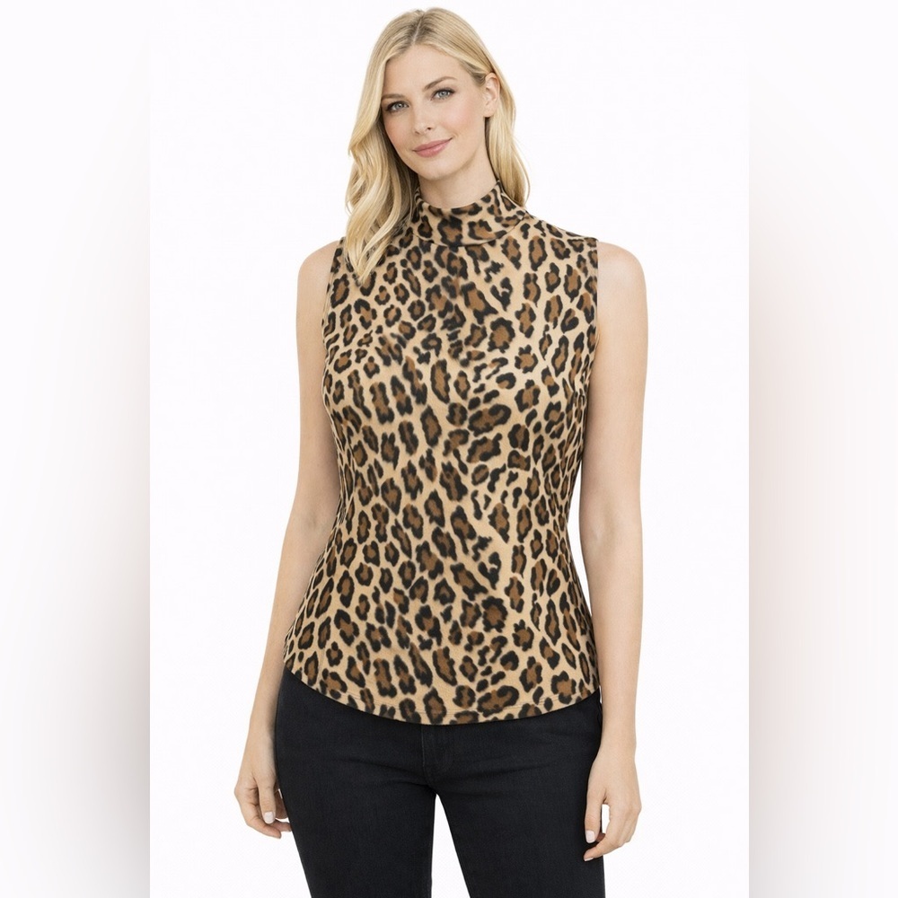 🔥🔥Kasper & Company ASL Leopard Print  Sleeveless Top Size 8 2 Zippers